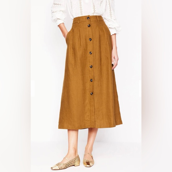 Boden Brown Midi A-Line Linen Skirt